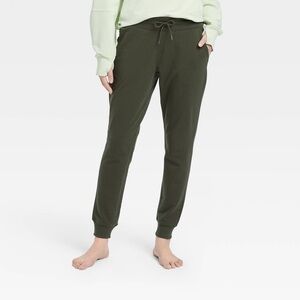 All in Motion Women's Small Mid-Rise French Terry Joggers, Olive Green